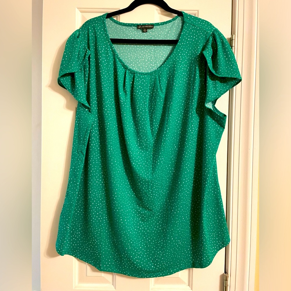 Emerald green with white dot blouse size 3x
